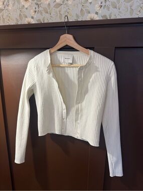 Reformation Joanne White Ribbed Cardigan